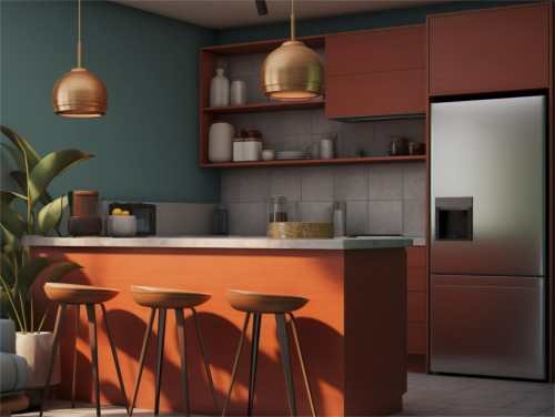 Playful colour theme kitchen